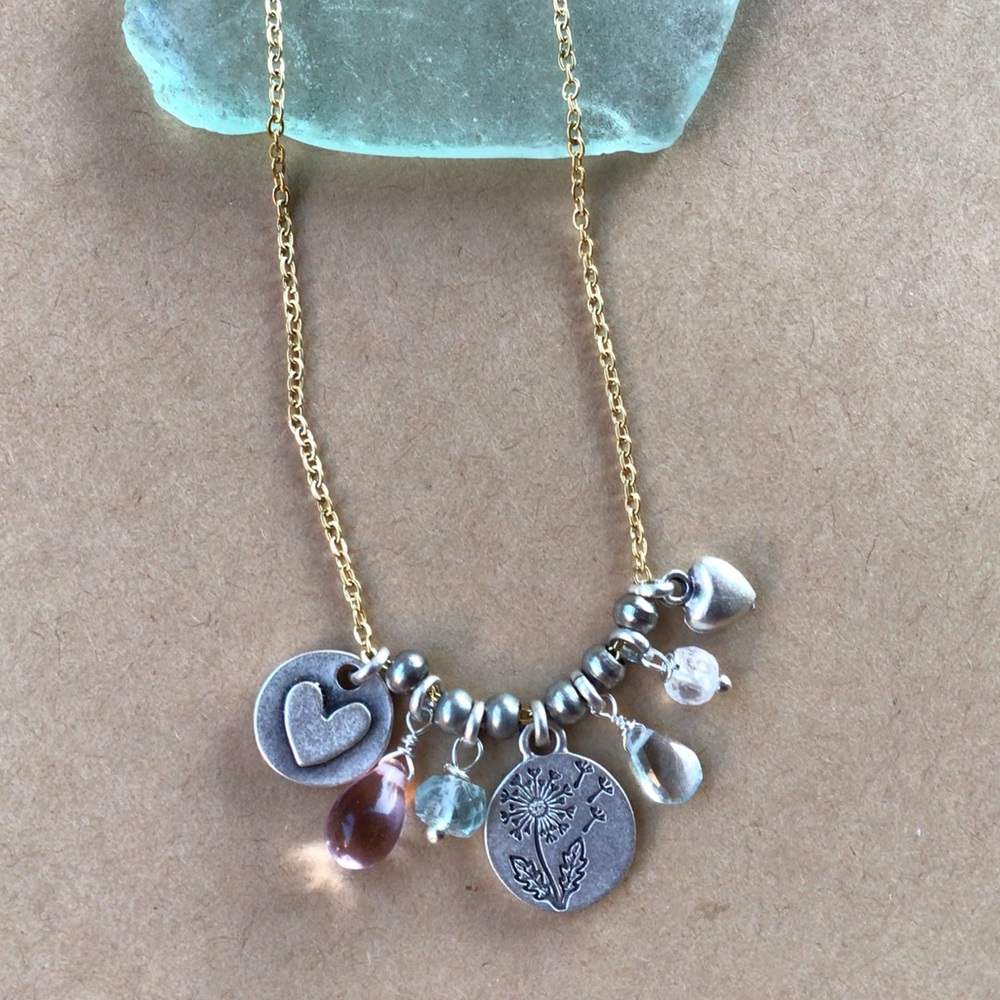 Sundance Charm dandelion heart gemstone Necklace - Picture 6 of 15